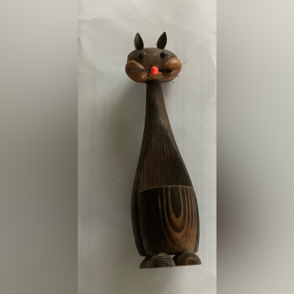 Hand Crafted Cryptomeria Wood MCM Cat Toothpick Holder